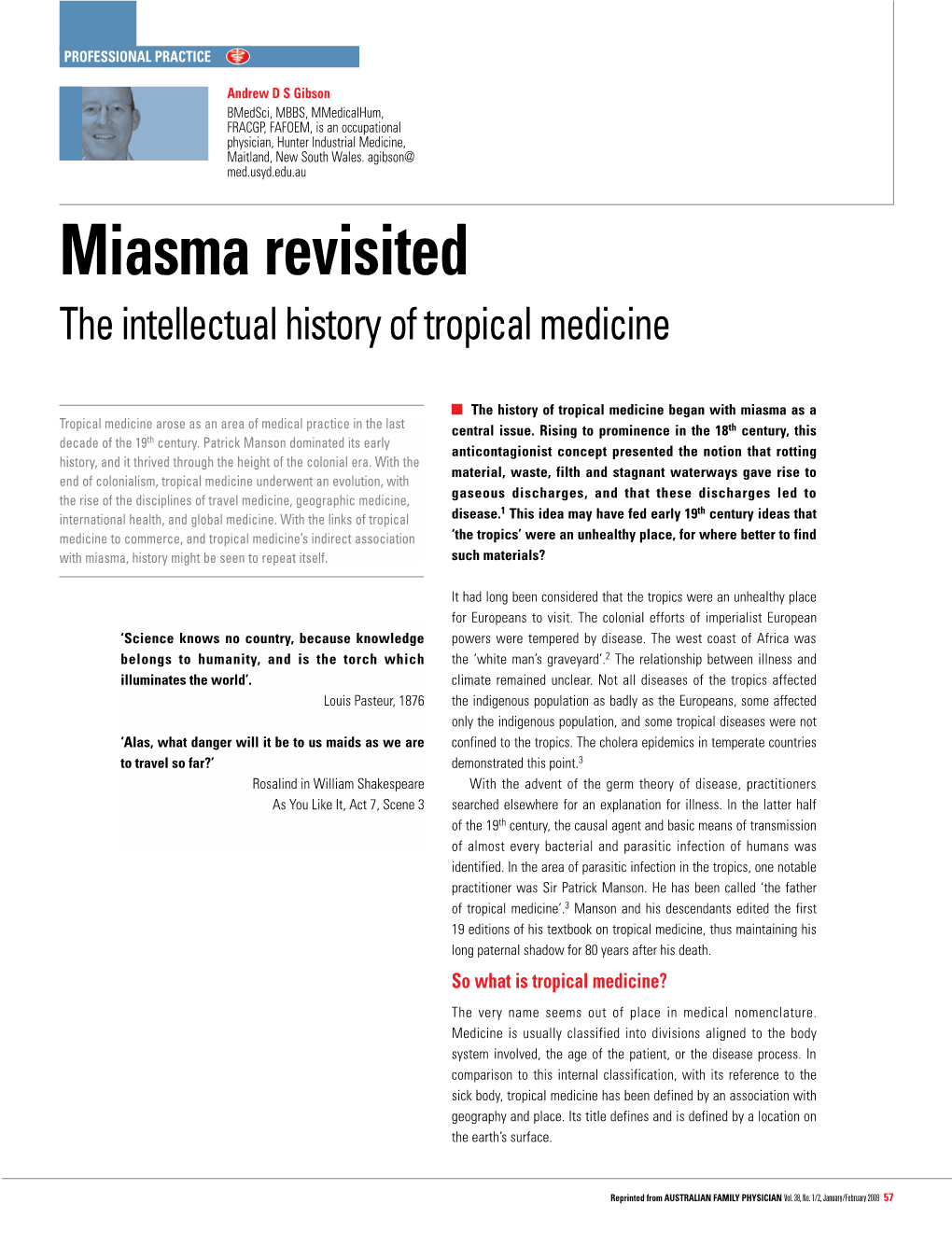 Miasma Revisited the Intellectual History of Tropical Medicine