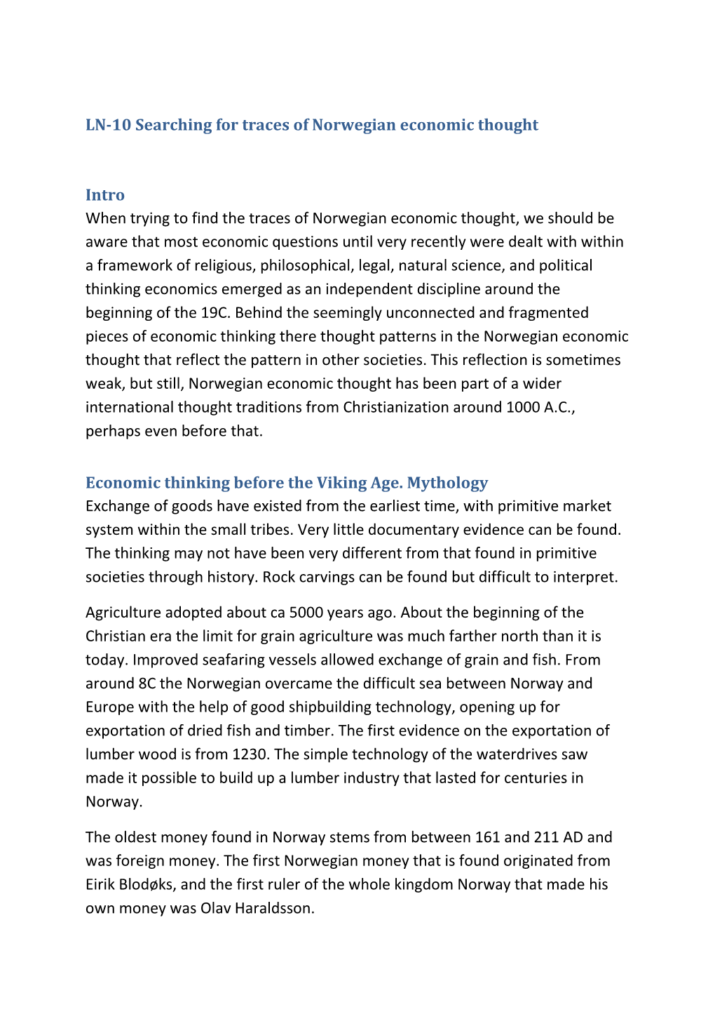 LN-10 Searching for Traces of Norwegian Economic Thought Intro