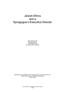 Jewish Ethics and the Synagogue's Executive Director