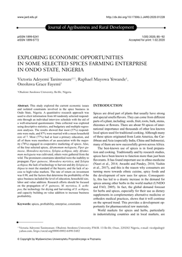 Journal of Agribusiness and Rural Development EXPLORING ECONOMIC OPPORTUNITIES in SOME SELECTED SPICES FARMING ENTERPRISE in O