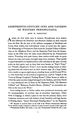 Eighteenth-Century Inns Andtaverns of Western Pennsylvania John W