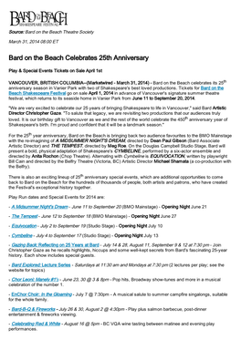 Bard on the Beach Celebrates 25Th Anniversary