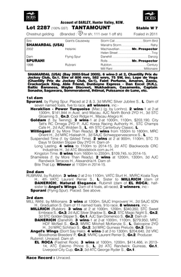 2287 (100% GST) TANTAMOUNT Stable W 7 Chestnut Gelding (Branded : Nr Sh; 111 Over 1 Off Sh) Foaled in 2011