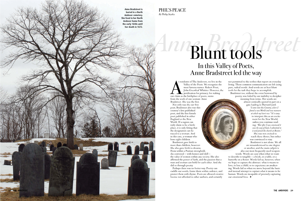 Anne Bradstreet Is Buried in a North Phil’S Peace Andover Cemetery
