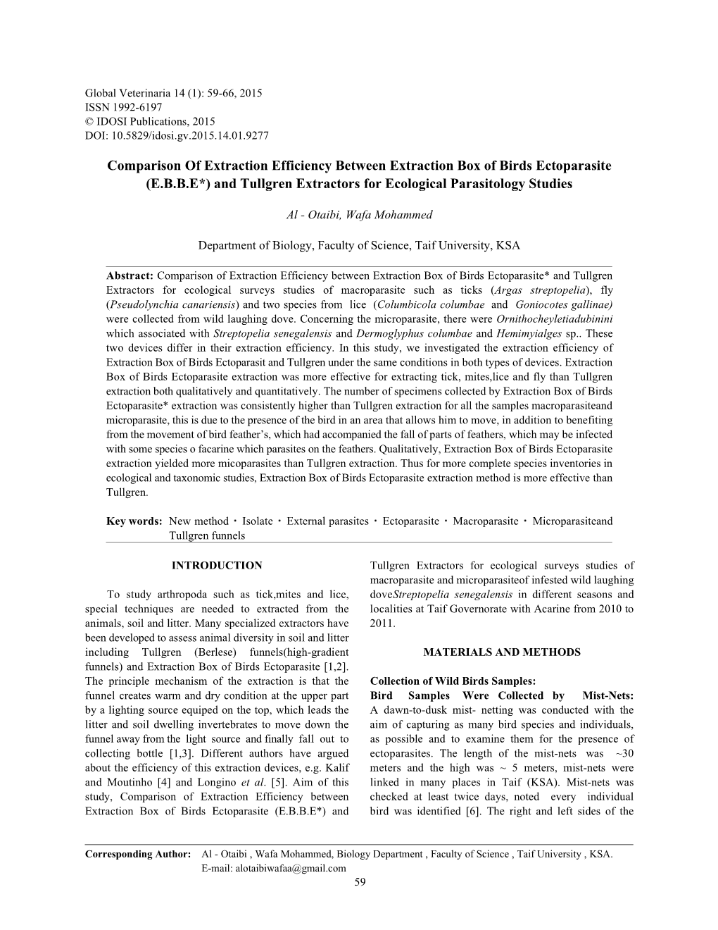 Comparison of Extraction Efficiency Between Extraction Box of Birds Ectoparasite (E.B.B.E*) and Tullgren Extractors for Ecological Parasitology Studies