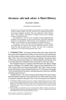 Javanese -Aké and -Akən: a Short History