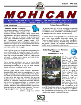 ADK Mohican Newsletter – March – May 2020