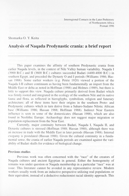 Analysis of Naqada Predynastic Crania: a Brief Report