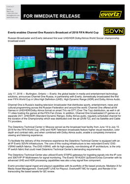 Evertz Enables Channel One Russia's Broadcast of 2018 FIFA World