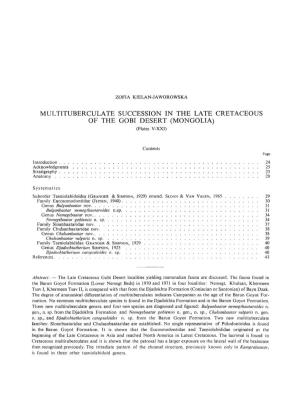MULTITUBERCULATE SUCCESSION in the LATE CRETACEOUS of the GOBI DESERT (MONGOLIA) (Plates V-XXI)