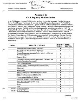 National Toxicology Program Classification of Appendix G