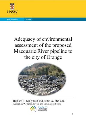 Adequacy of Environmental Assessment of the Proposed Macquarie River Pipeline to the City of Orange