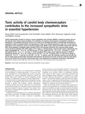 Tonic Activity of Carotid Body Chemoreceptors Contributes to the Increased Sympathetic Drive in Essential Hypertension