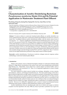 Characterization of Aerobic Denitrifying Bacterium Pseudomonas Mendocina Strain GL6 and Its Potential Application in Wastewater Treatment Plant Efﬂuent