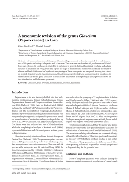 A Taxonomic Revision of the Genus Glaucium (Papaveraceae) in Iran