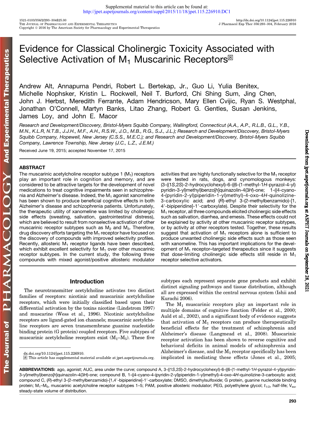 Evidence for Classical Cholinergic Toxicity Associated with Selective Activation of M1 Muscarinic Receptors