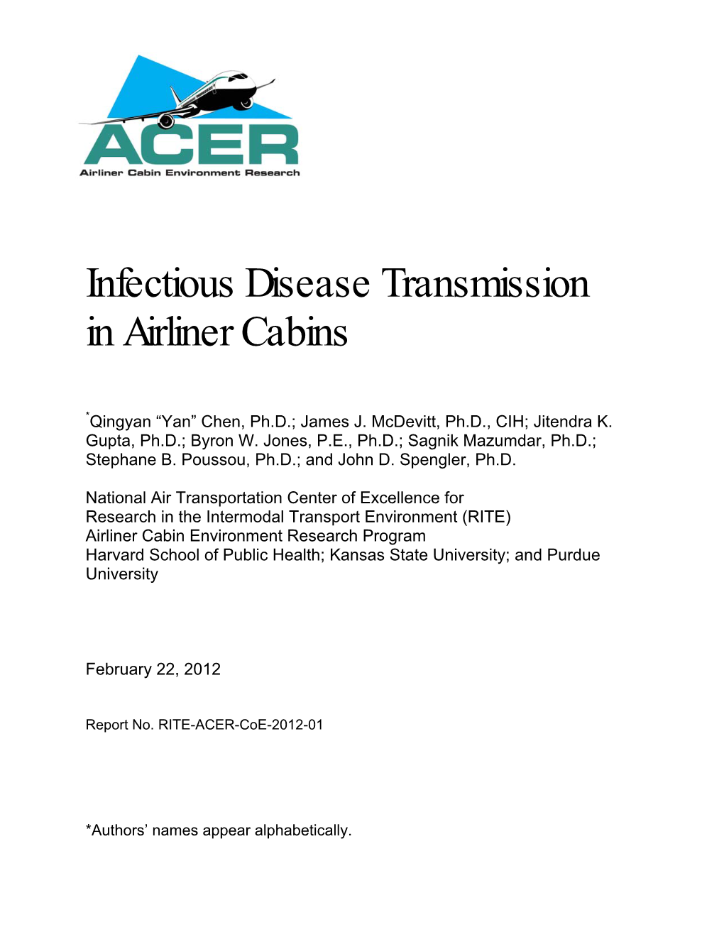 Infectious Disease Transmission in Airliner Cabins
