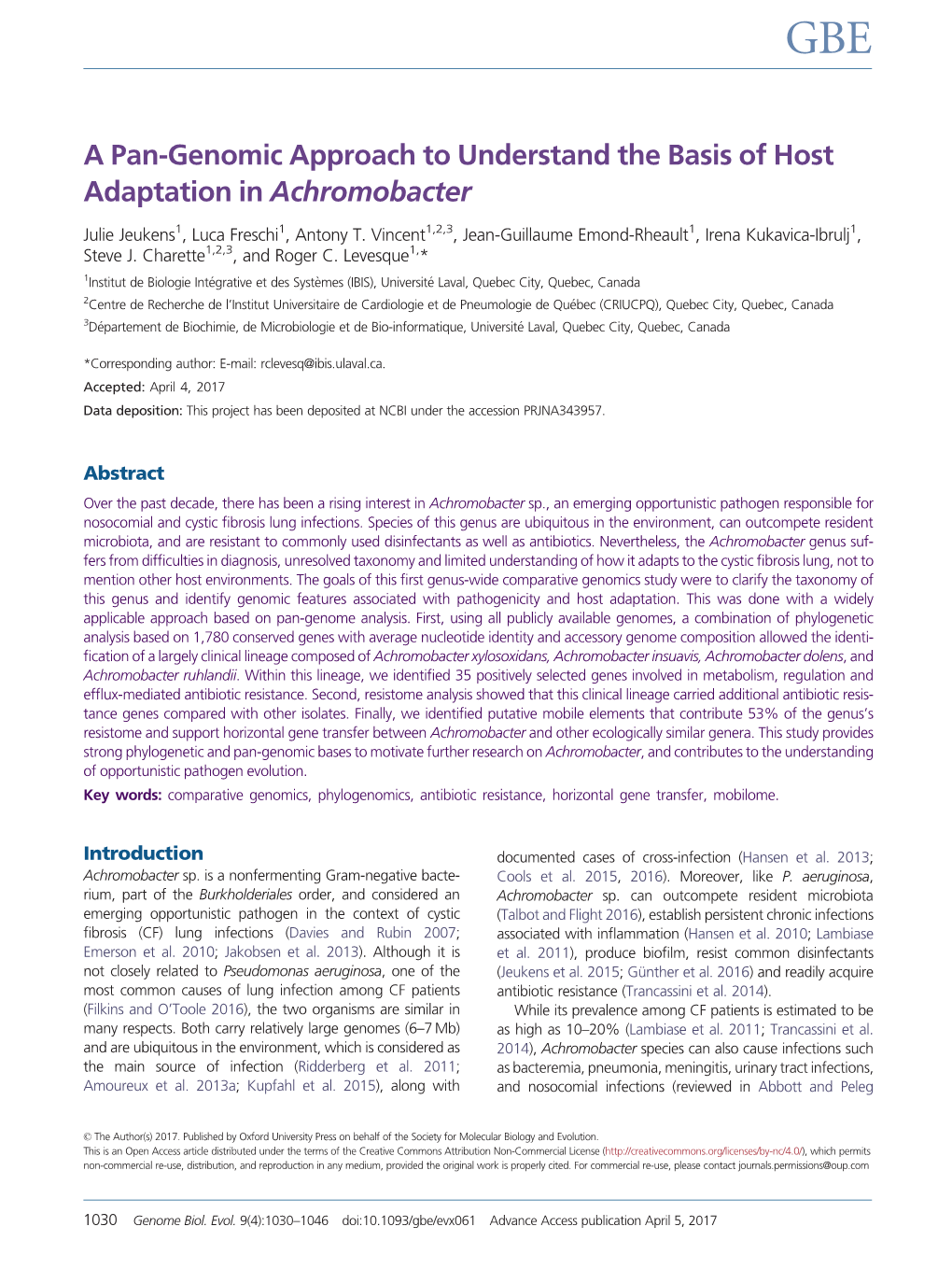 A Pan-Genomic Approach to Understand the Basis of Host Adaptation in Achromobacter