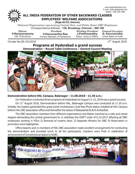 Programs at Hyderabad a Grand Success Demonstration – Round Table Conference – General Council Meeting