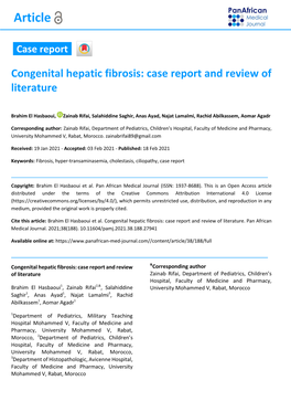 Article Case Report Congenital Hepatic Fibrosis
