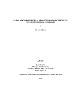 Development and Application of a Quantitative Pcr Assay to Study the Pathogenicity of Equine Herpesvirus 5