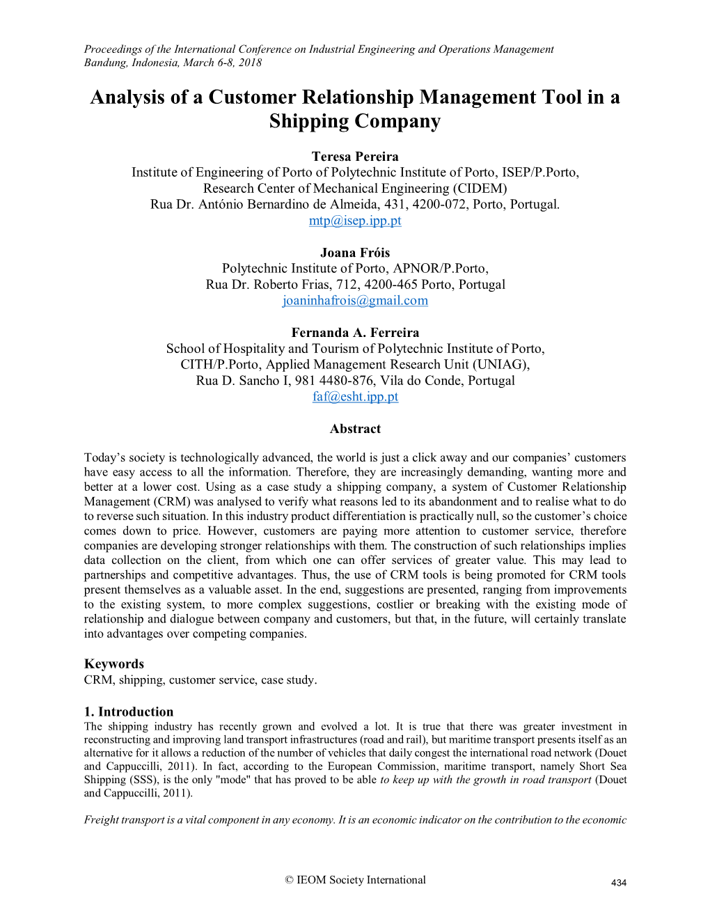 Analysis of a Customer Relationship Management Tool in a Shipping Company