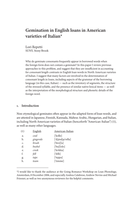 Gemination in English Loans in American Varieties of Italian*