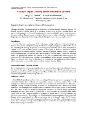 A Study of English Listening Barrier and Effective Solutions Yang LIU