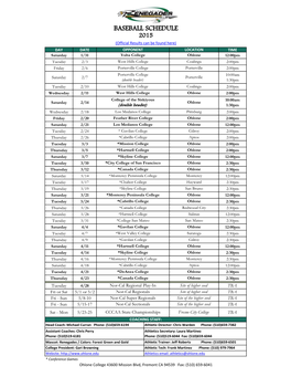 Men's Baseball 2015 Schedule