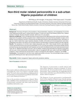 Non‑Third Molar Related Pericoronitis in a Sub‑Urban Nigeria Population of Children