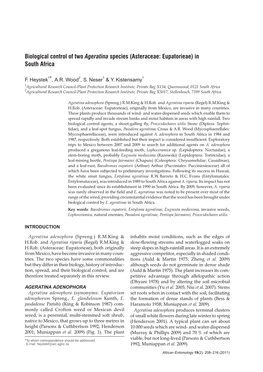 Biological Control of Two Ageratina Species (Asteraceae: Eupatorieae) in South Africa