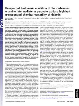 Unexpected Tautomeric Equilibria of the Carbanion- Enamine Intermediate in Pyruvate Oxidase Highlight Unrecognized Chemical Versatility of Thiamin