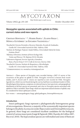 &lt;I&gt;Neozygites&lt;/I&gt; Species Associated with Aphids in Chile
