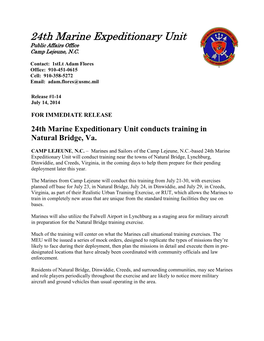 24Th Marine Expeditionary Unit Public Affairs Office Camp Lejeune, N.C