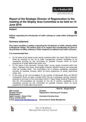 Report of the Strategic Director of Regeneration to the Meeting of the Shipley Area Committee to Be Held on 15 June 2016