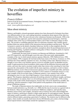 Imperfect Mimicry in Hoverflies