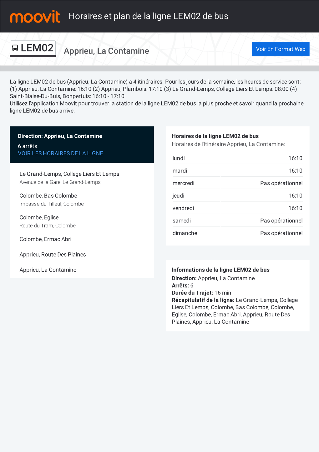 Horaires Et Trajet De La Ligne LEM02 De Bus Sur Une Carte