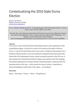 Contextualizing the 2016 State Duma Election