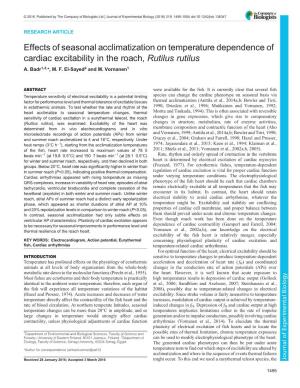 Effects of Seasonal Acclimatization on Temperature Dependence of Cardiac Excitability in the Roach, Rutilus Rutilus A