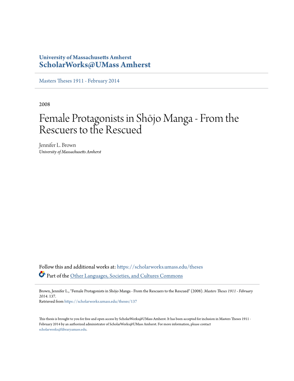 Female Protagonists in Shōjo Manga - from the Rescuers to the Rescued Jennifer L