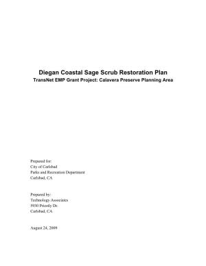Diegan Coastal Sage Scrub Restoration Plan Transnet EMP Grant Project: Calavera Preserve Planning Area