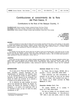 Contribuciones Al Conocimiento De La Flora Del País Vasco, II Contributions to the Flora of the Basque Country, II