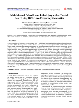 Mid-Infrared Pulsed Laser Lithotripsy with a Tunable Laser Using Difference-Frequency Generation