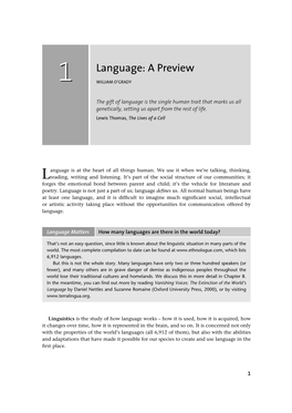 Language: a Preview WILLIAM O’GRADY
