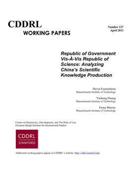 CDDRL Number 127 April 2013 WORKING PAPERS
