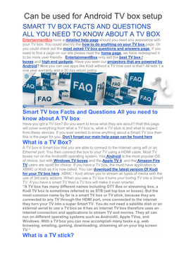 Can Be Used for Android TV Box Setup