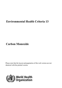 Environmental Health Criteria 13 Carbon Monoxide