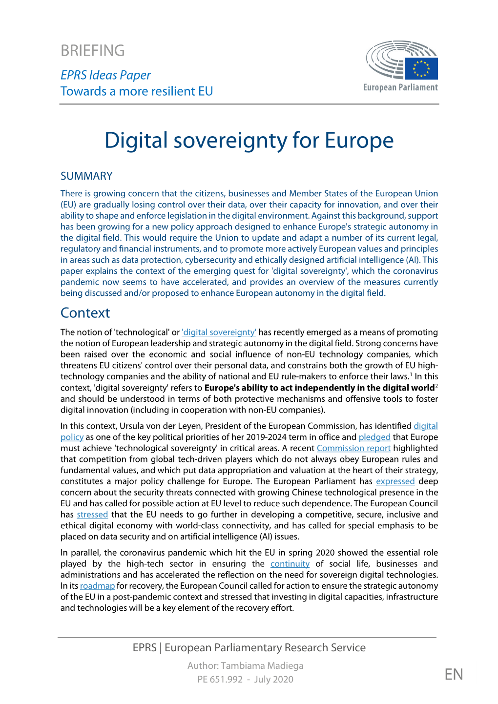 Digital Sovereignty for Europe