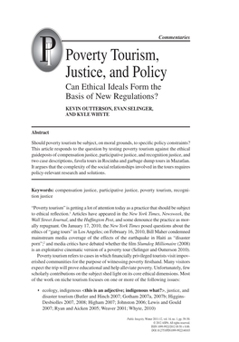 Poverty Tourism, Justice, and Policy Can Ethical Ideals Form the Basis of New Regulations?