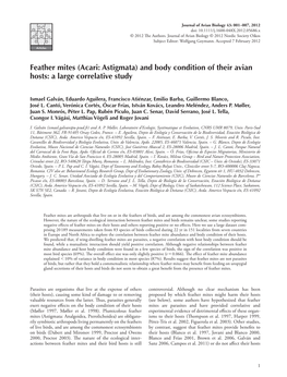 Feather Mites (Acari: Astigmata) and Body Condition of Their Avian Hosts: a Large Correlative Study
